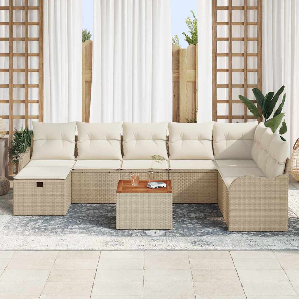 Ensemble de canapé de jardin avec coussin 9 pcs Beige polyrotin - XIOS
