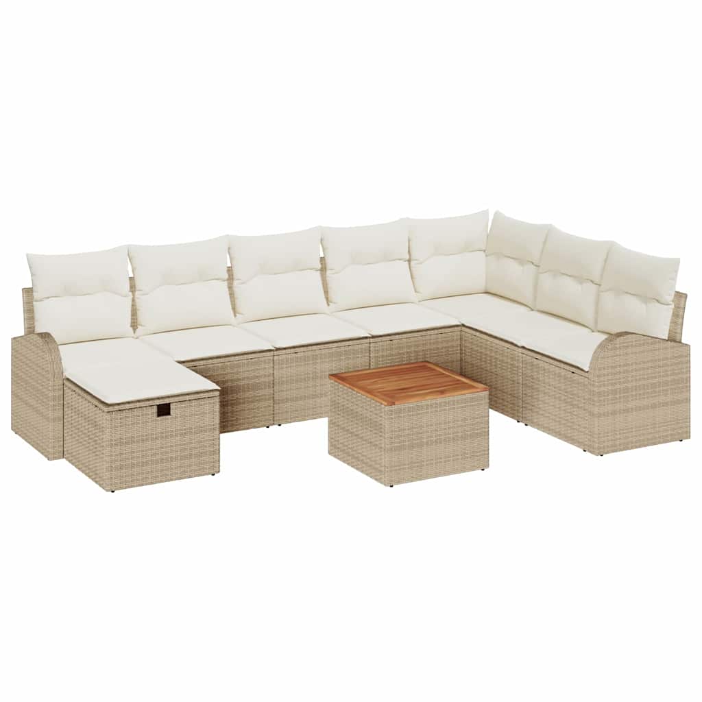 Ensemble de canapé de jardin avec coussin 9 pcs Beige polyrotin - XIOS