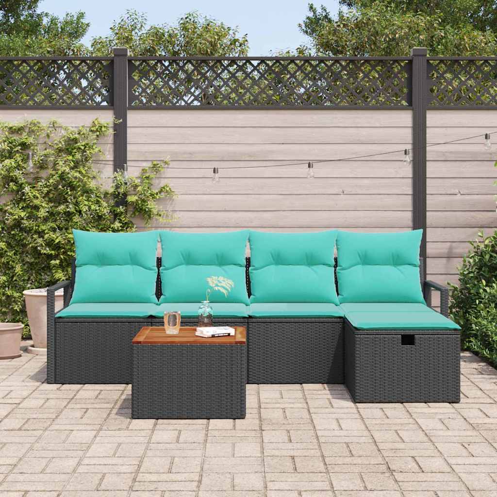 Ensemble de canapé de jardin avec coussin 6 pcs Noir polyrotin - XIOS