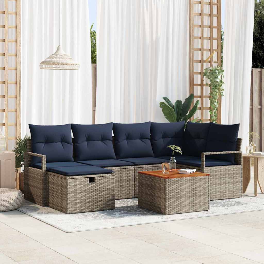 Ensemble de canapé de jardin avec coussin 7 pcs Gris polyrotin - XIOS