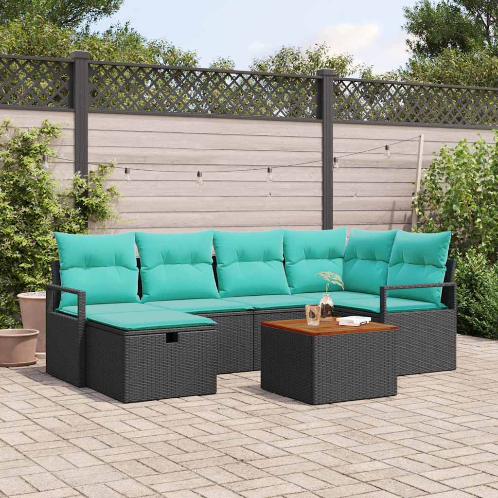 Ensemble de canapé de jardin avec coussin 7 pcs Noir polyrotin - XIOS