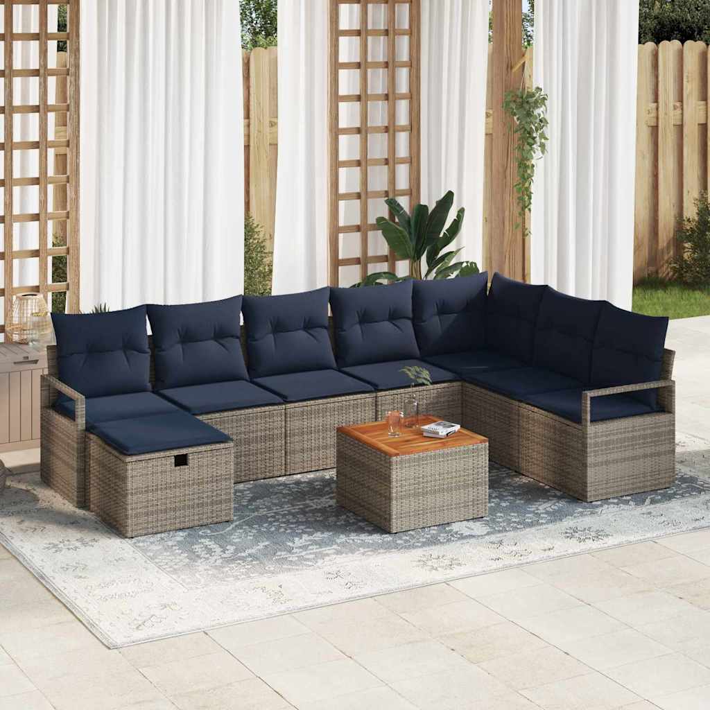 Ensemble de canapé de jardin avec coussin 9 pcs Gris polyrotin - XIOS
