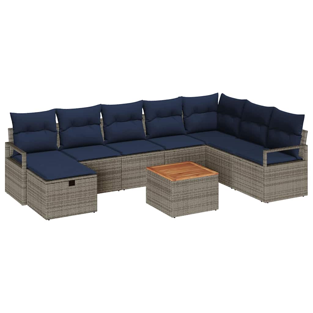 Ensemble de canapé de jardin avec coussin 9 pcs Gris polyrotin - XIOS