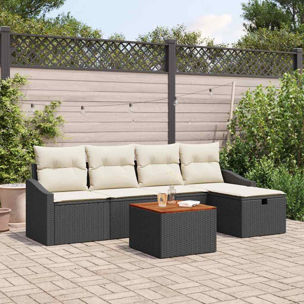 Ensemble de canapé de jardin avec coussin 6 pcs Noir polyrotin - XIOS