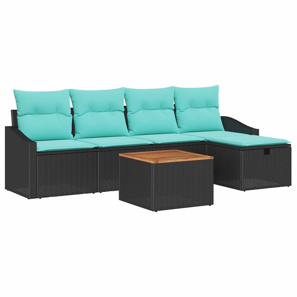 Ensemble de canapé de jardin avec coussin 6 pcs Noir polyrotin - XIOS