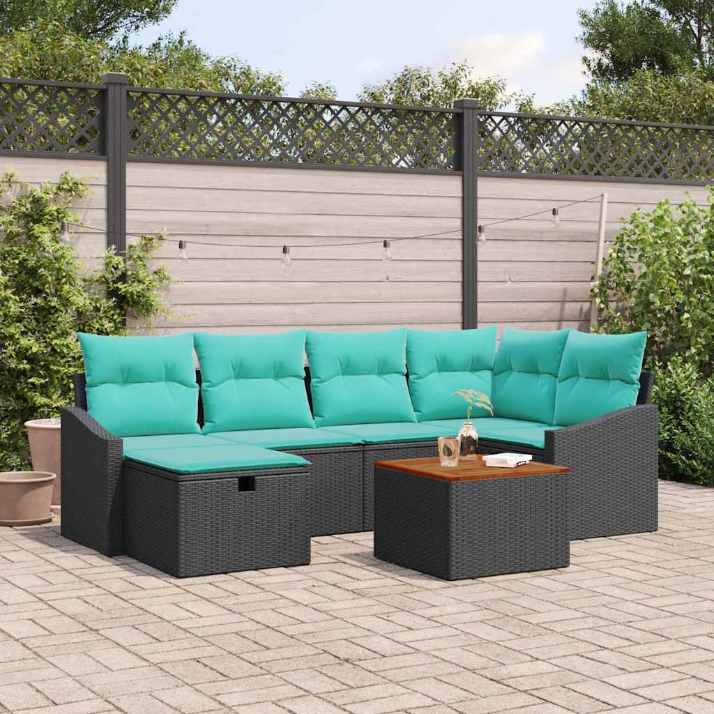 Ensemble de canapé de jardin avec coussin 7 pcs Noir polyrotin - XIOS