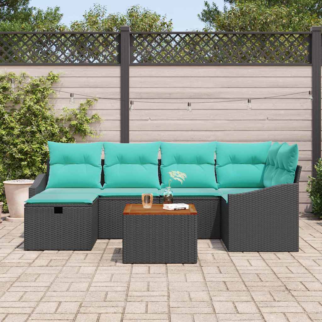 Ensemble de canapé de jardin avec coussin 7 pcs Noir polyrotin - XIOS