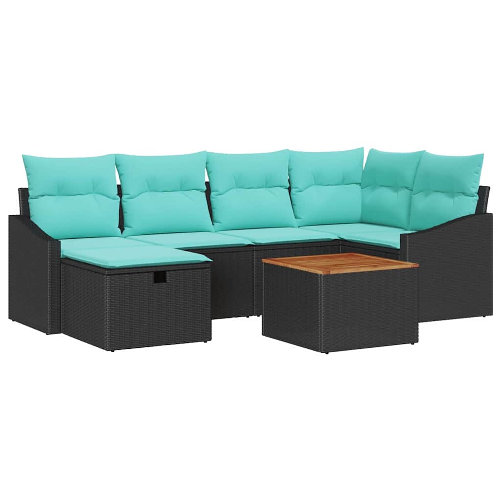 Ensemble de canapé de jardin avec coussin 7 pcs Noir polyrotin - XIOS