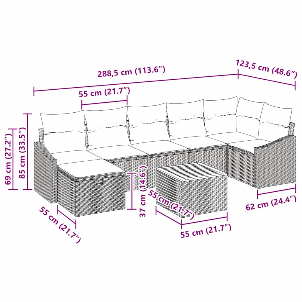 Ensemble de canapé de jardin avec coussin 8 pcs Gris polyrotin - XIOS