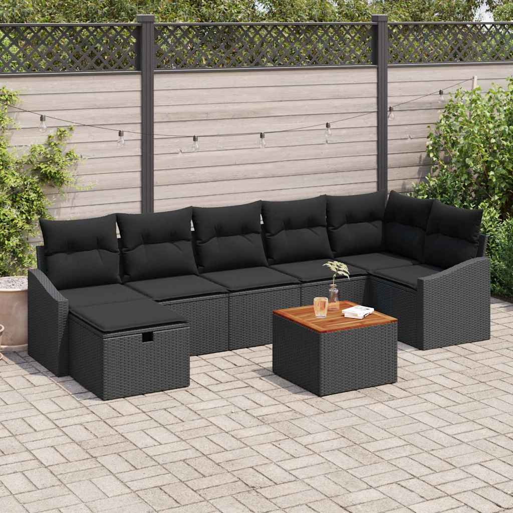 Ensemble de canapé de jardin avec coussin 8 pcs Noir polyrotin - XIOS
