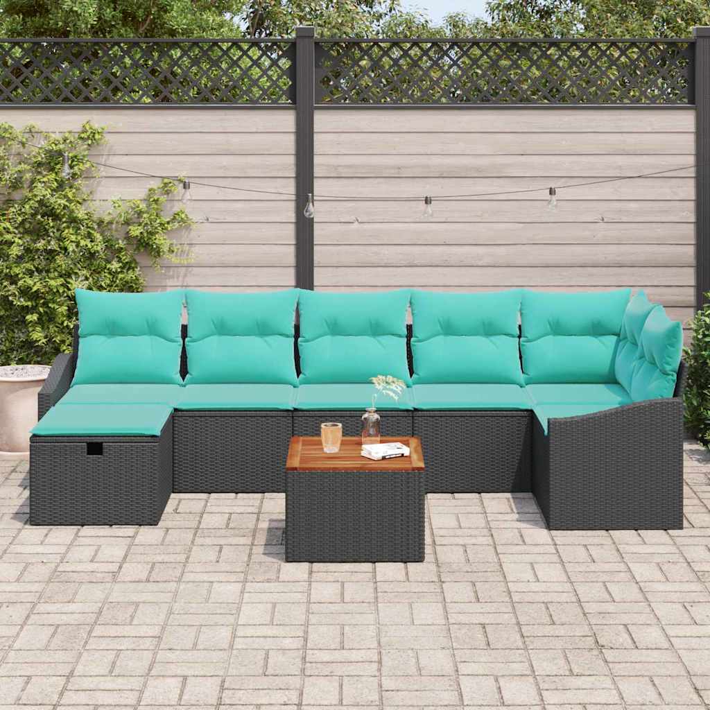Ensemble de canapé de jardin avec coussin 8 pcs Noir polyrotin - XIOS