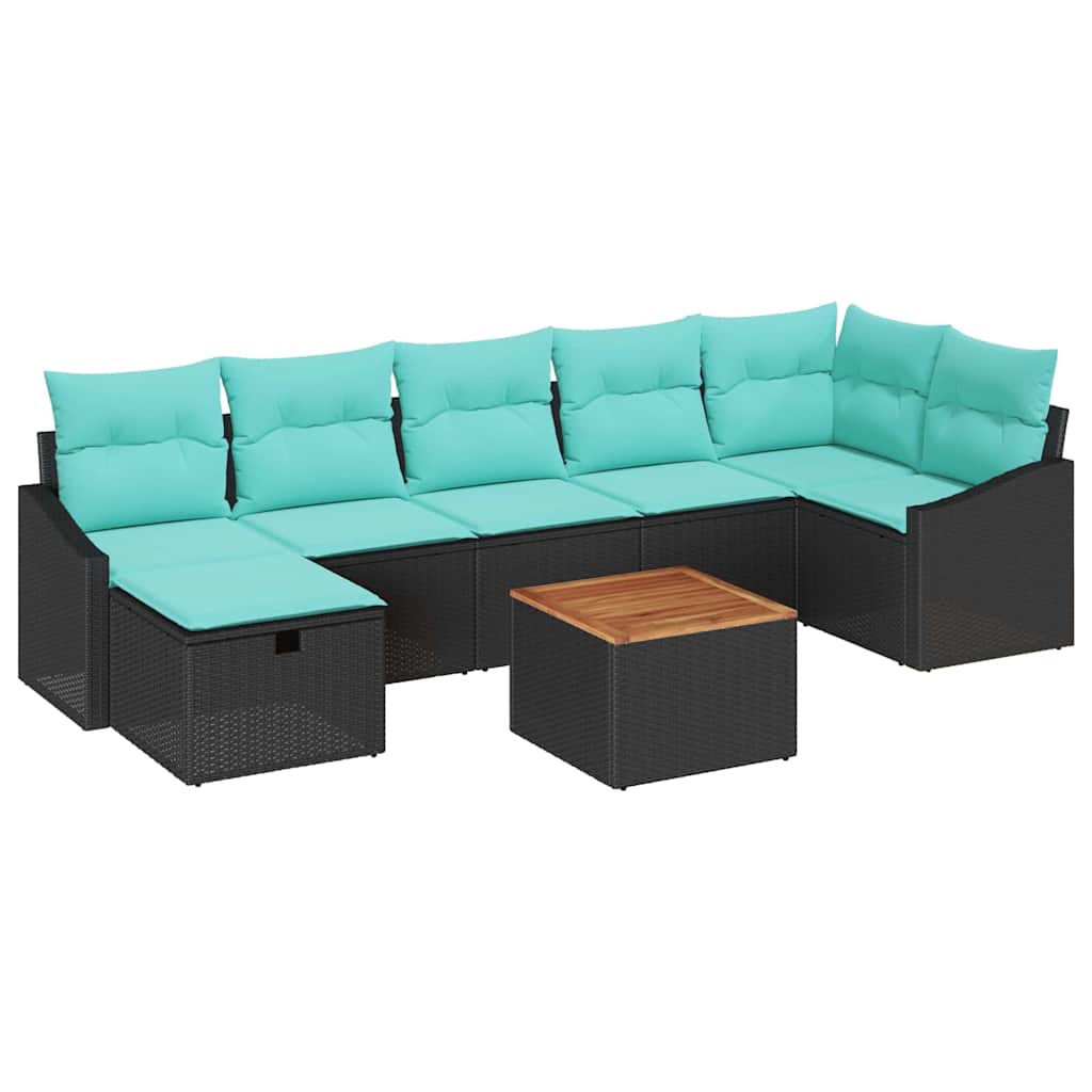 Ensemble de canapé de jardin avec coussin 8 pcs Noir polyrotin - XIOS