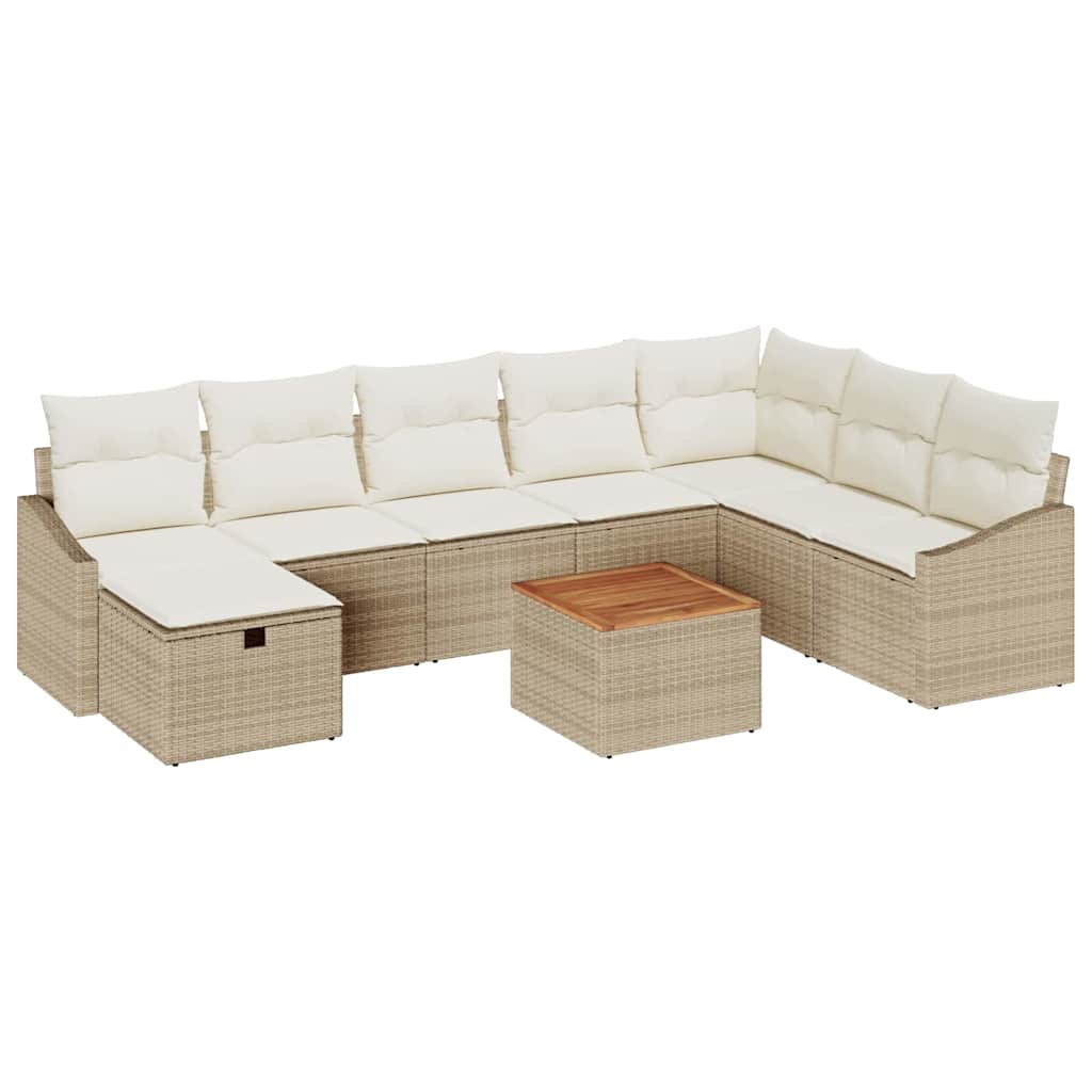 Ensemble de canapé de jardin avec coussin 9 pcs Beige polyrotin - XIOS