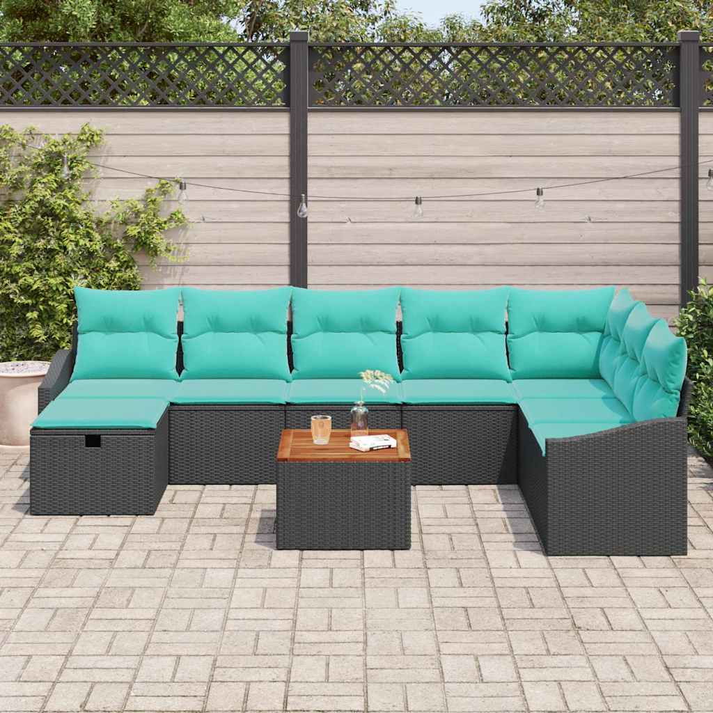 Ensemble de canapé de jardin avec coussin 9 pcs Noir polyrotin - XIOS