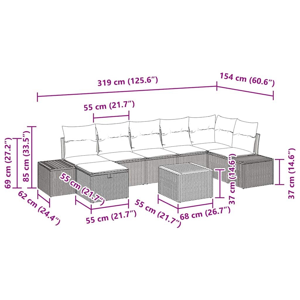 Ensemble de canapé de jardin avec coussin 8 pcs Gris polyrotin - XIOS