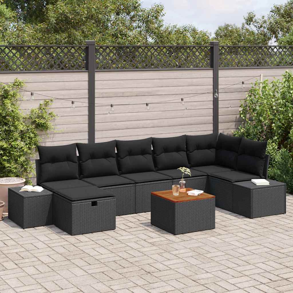 Ensemble de canapé de jardin avec coussin 8 pcs Noir polyrotin - XIOS