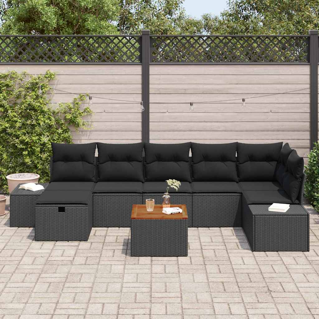 Ensemble de canapé de jardin avec coussin 8 pcs Noir polyrotin - XIOS