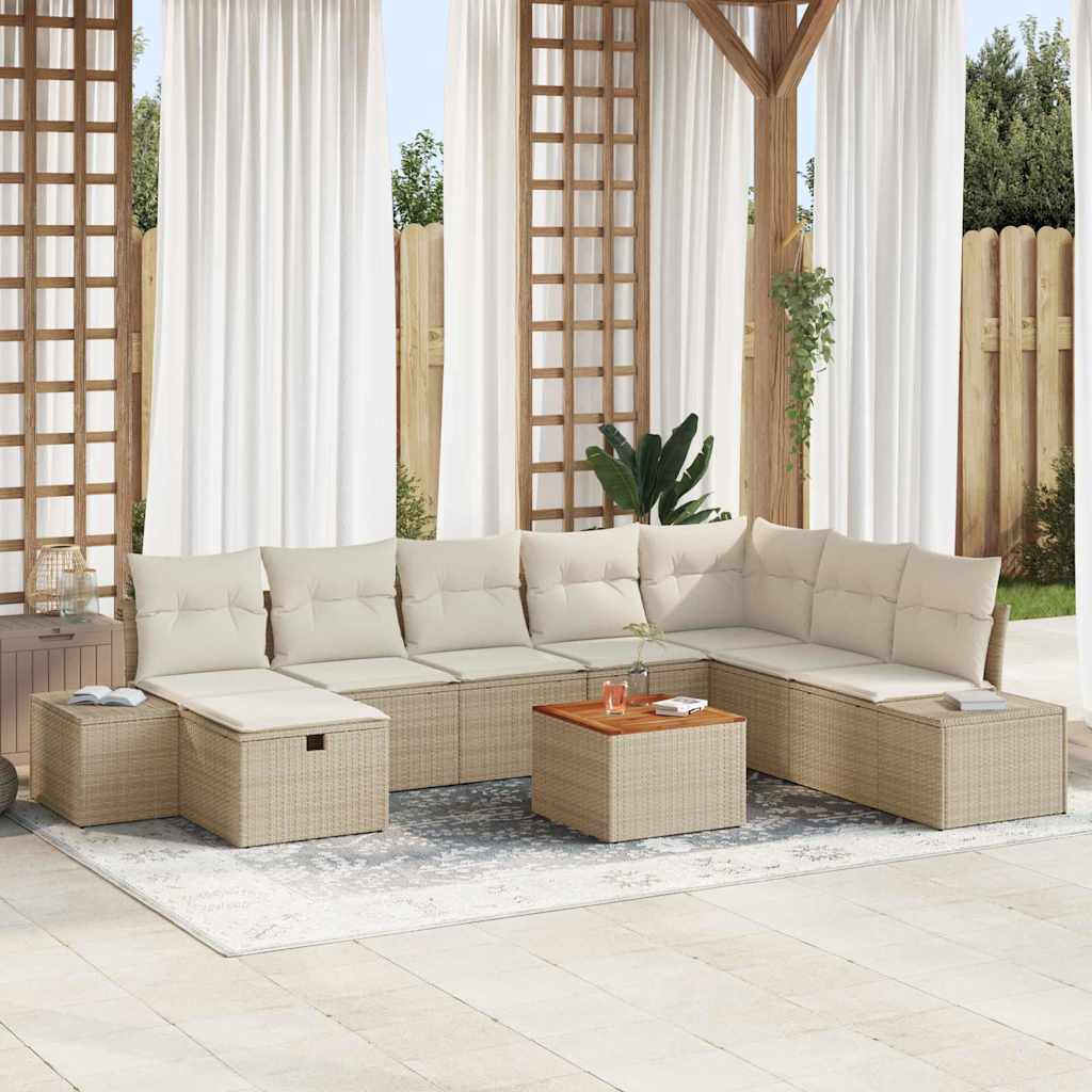 Ensemble de canapé de jardin avec coussin 9 pcs Beige polyrotin - XIOS