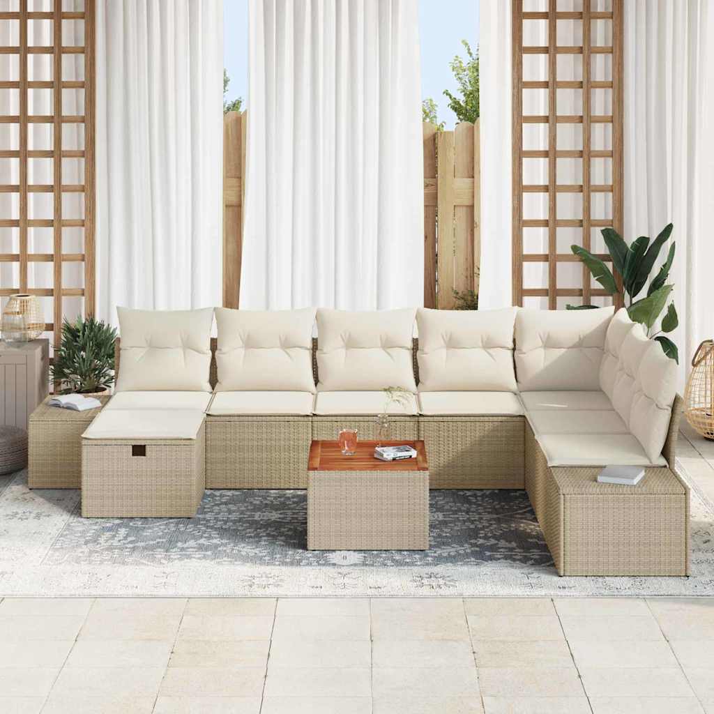 Ensemble de canapé de jardin avec coussin 9 pcs Beige polyrotin - XIOS