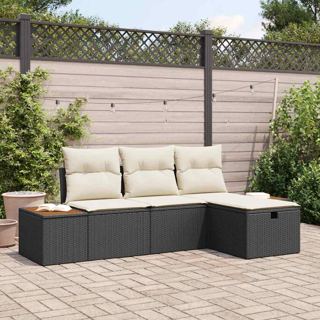 Ensemble de canapé de jardin avec coussin 4 pcs Noir Poly rotin - XIOS