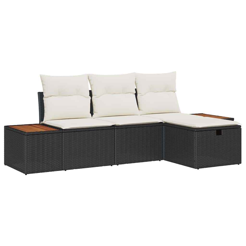 Ensemble de canapé de jardin avec coussin 4 pcs Noir Poly rotin - XIOS
