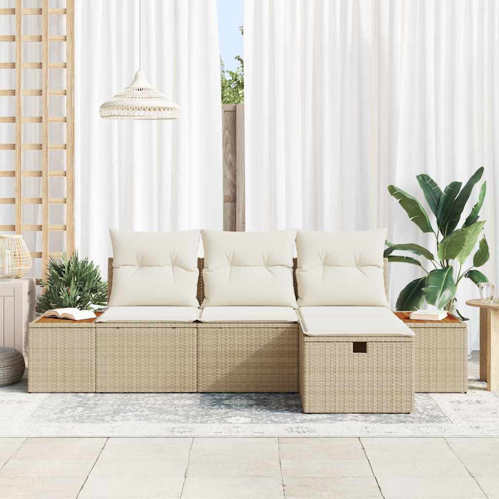 Ensemble de canapé de jardin 4 pcs Beige Poly rotin