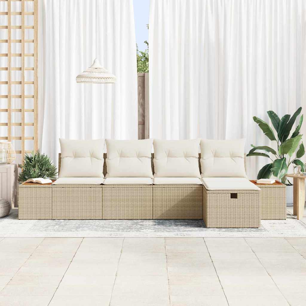 Ensemble de canapé de jardin avec coussin 5 pcs Beige polyrotin