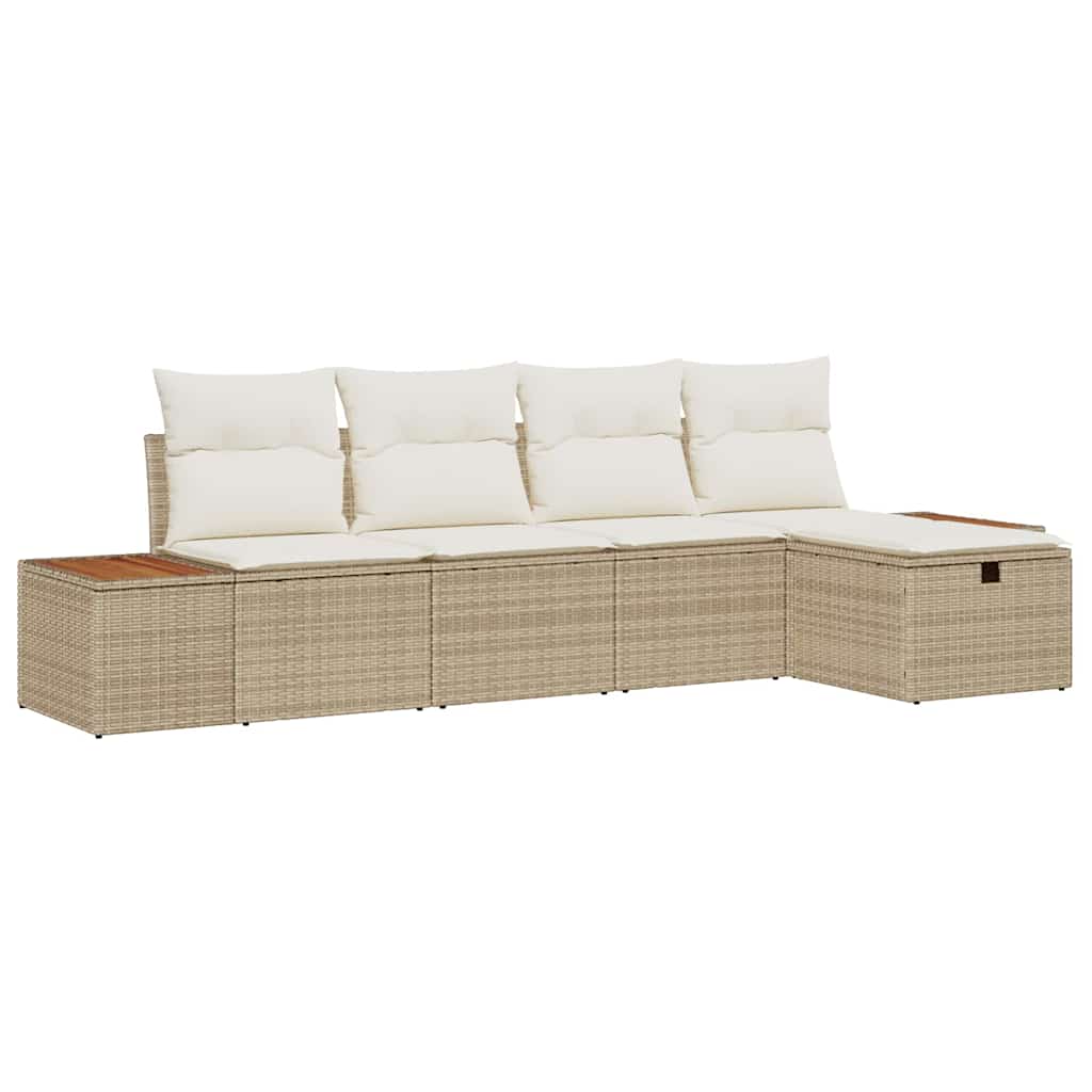 Ensemble de canapé de jardin avec coussin 5 pcs Beige polyrotin