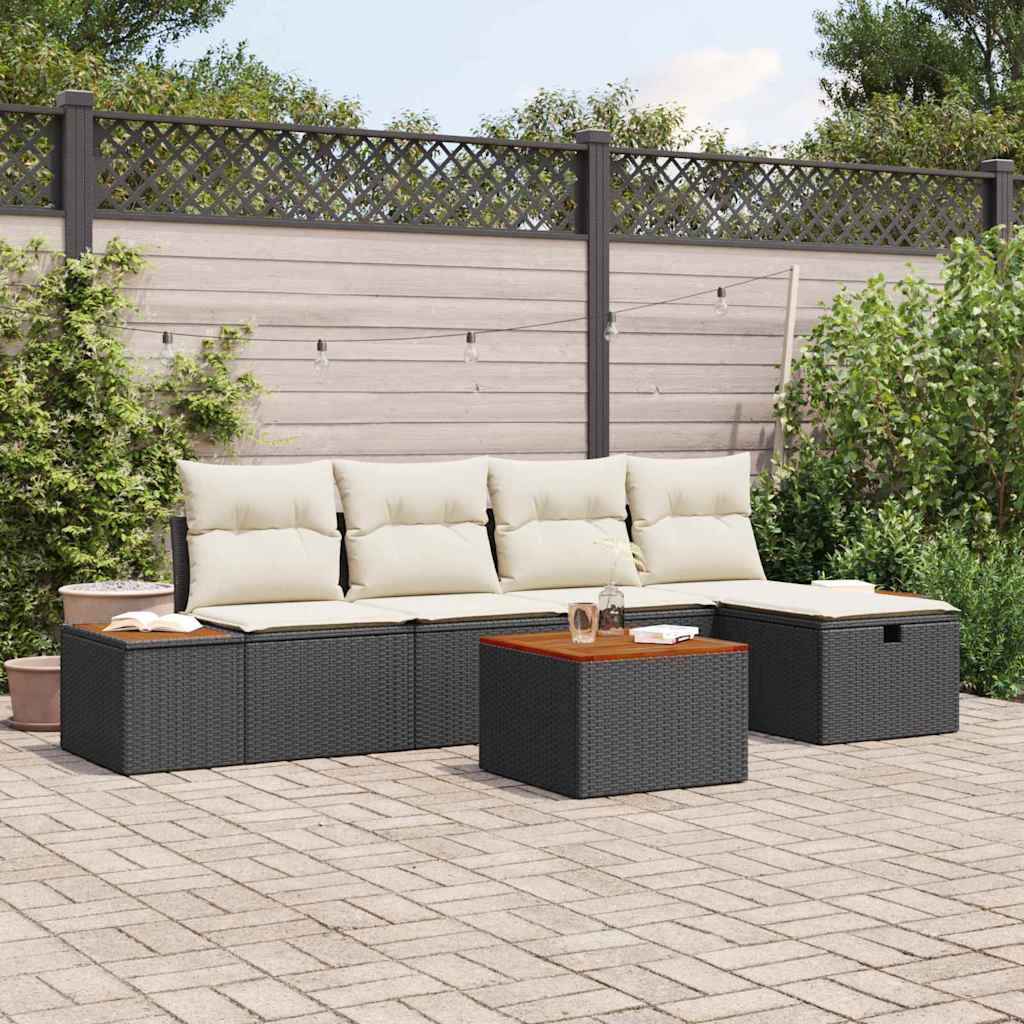 Ensemble de canapé de jardin avec coussin 6 pcs Noir polyrotin - XIOS