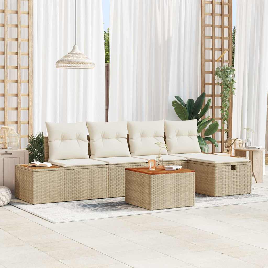 Ensemble de canapé de jardin avec coussin 6 pcs Beige polyrotin