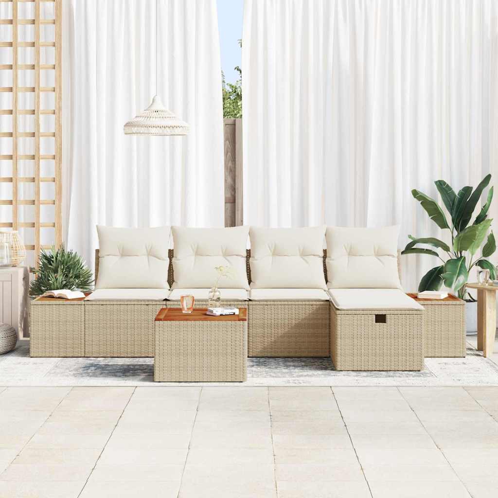 Ensemble de canapé de jardin avec coussin 6 pcs Beige polyrotin