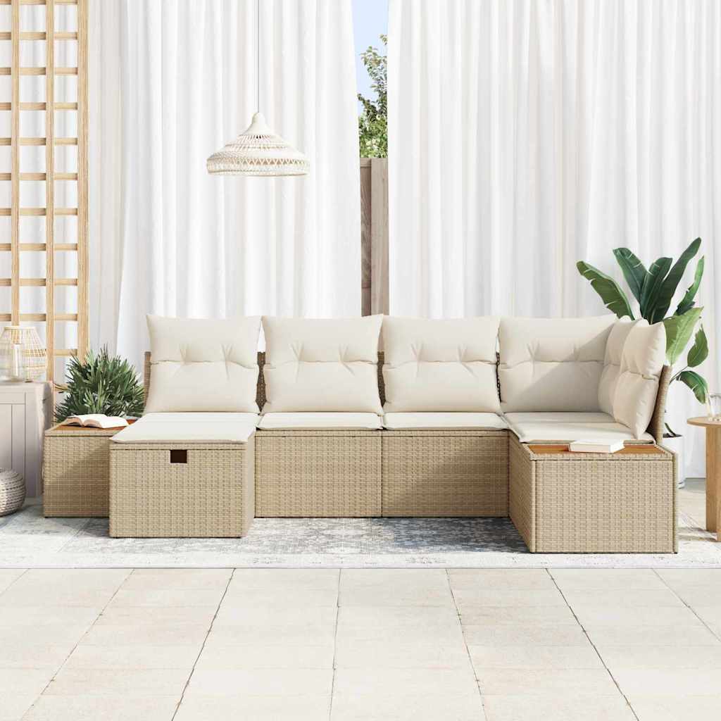 Ensemble de canapé de jardin avec coussin 6 pcs Beige polyrotin
