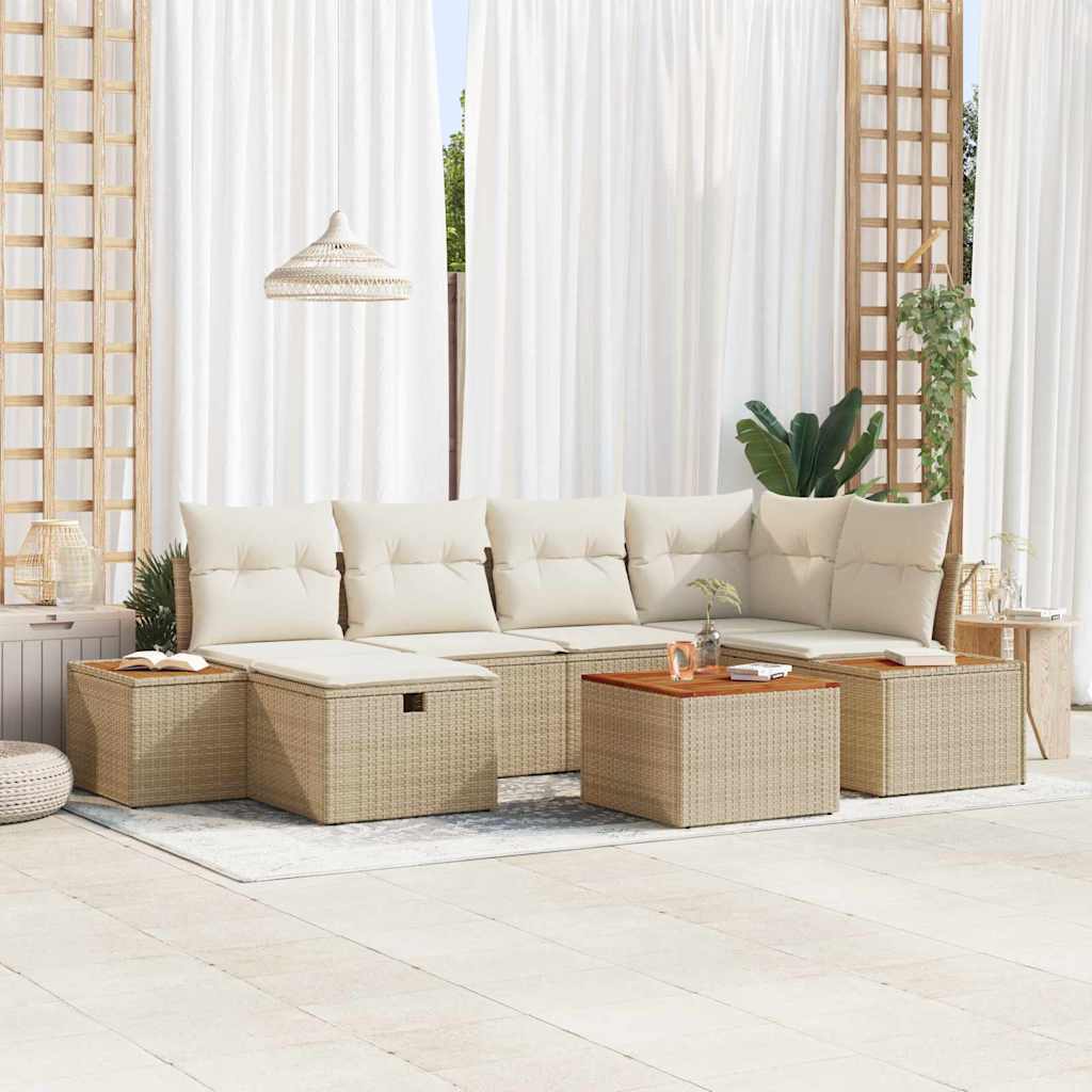 Ensemble de canapé de jardin avec coussin 7 pcs Beige polyrotin