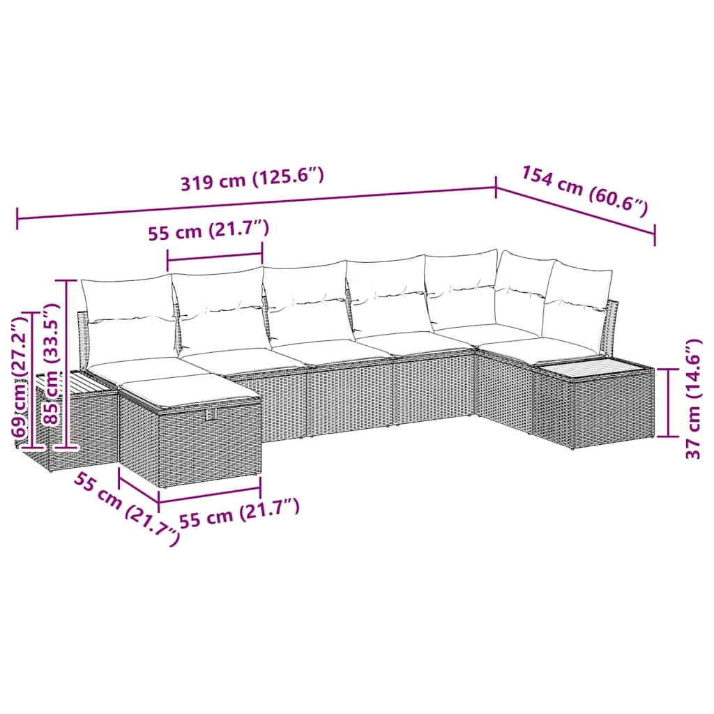 Ensemble de canapé de jardin avec coussin 8 pcs Noir polyrotin - XIOS