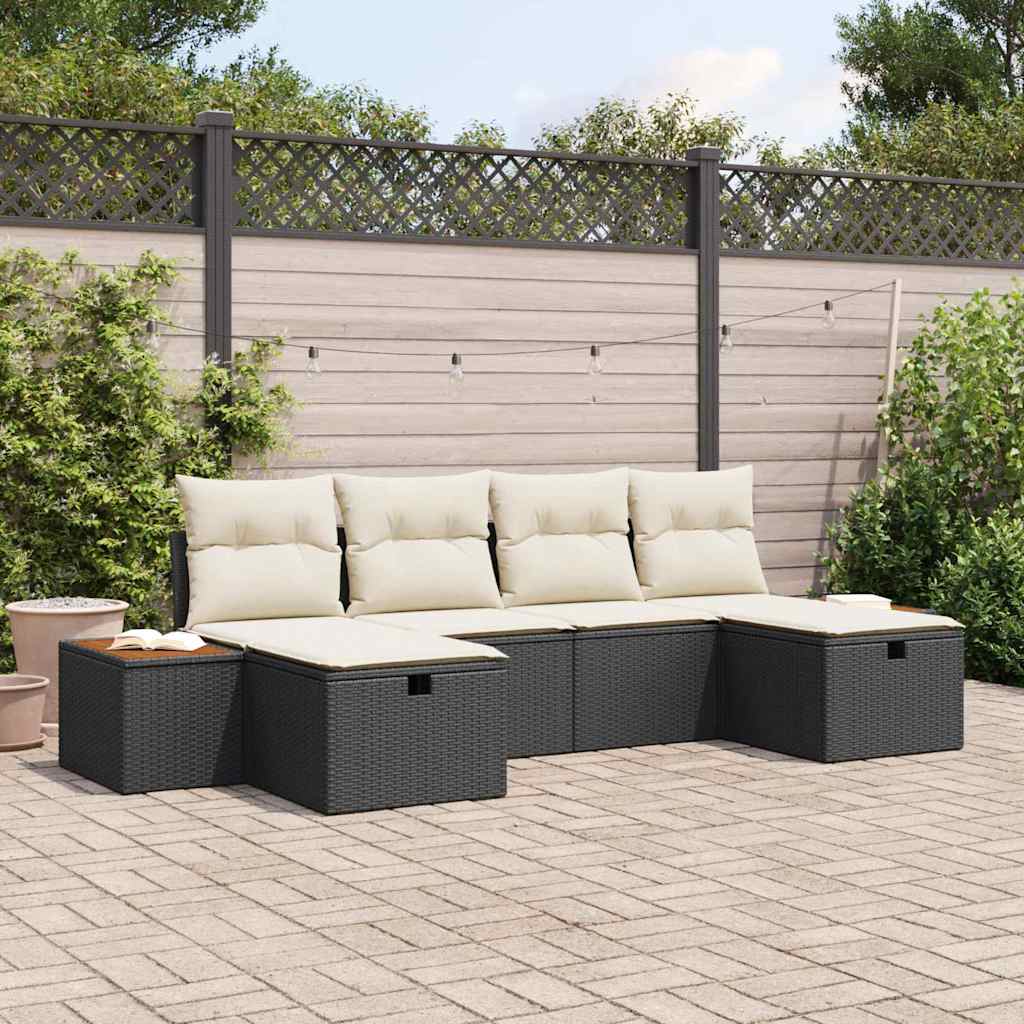 Ensemble de canapé de jardin avec coussin 6 pcs Noir Poly rotin - XIOS
