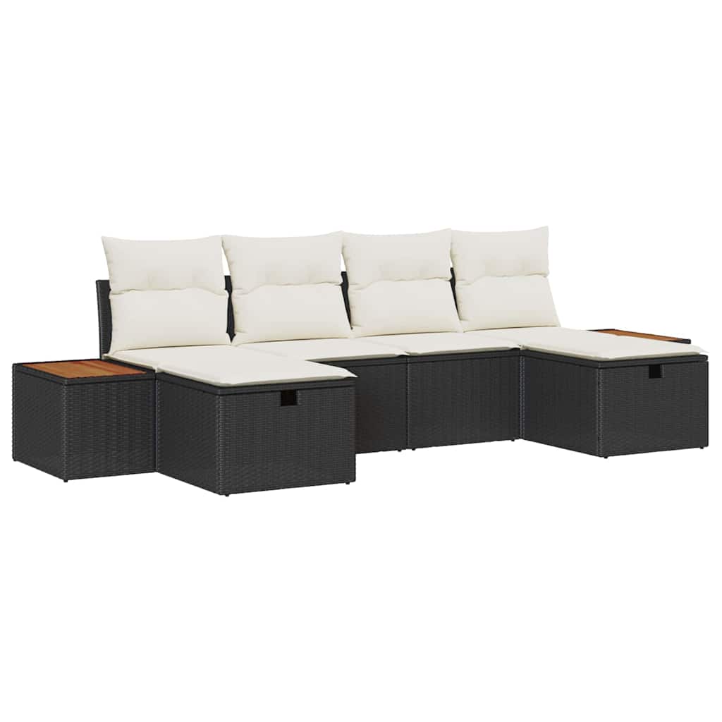 Ensemble de canapé de jardin avec coussin 6 pcs Noir Poly rotin - XIOS