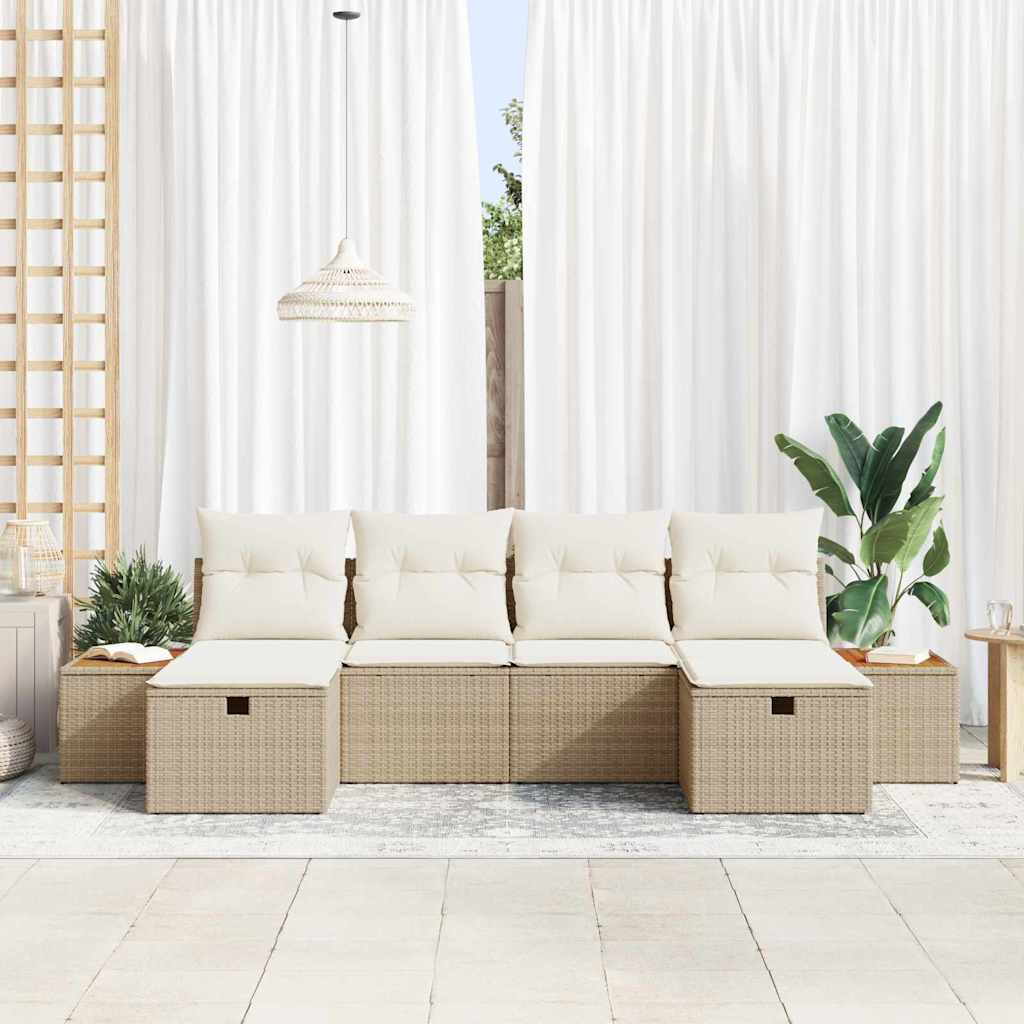 Ensemble de canapé de jardin 6 pcs Beige Poly rotin
