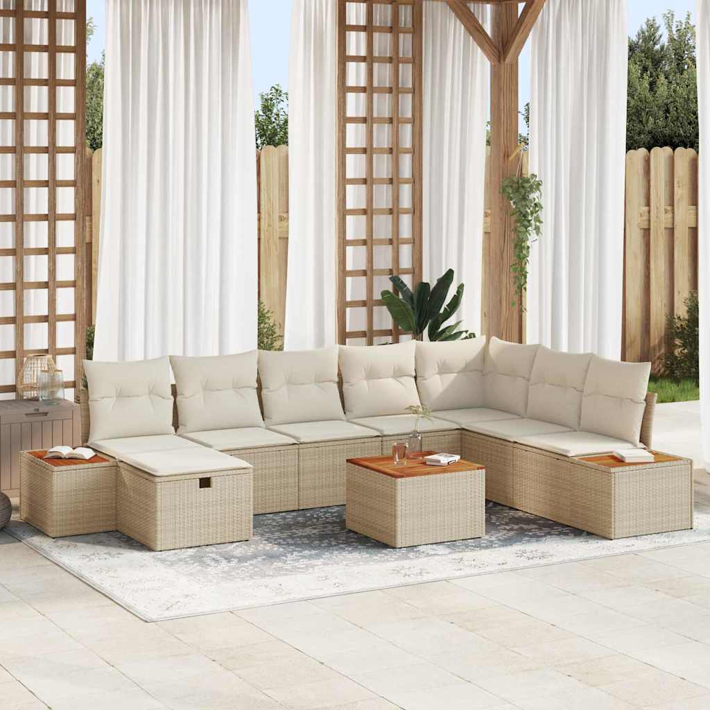 Ensemble de canapé de jardin avec coussin 9 pcs Beige polyrotin - XIOS