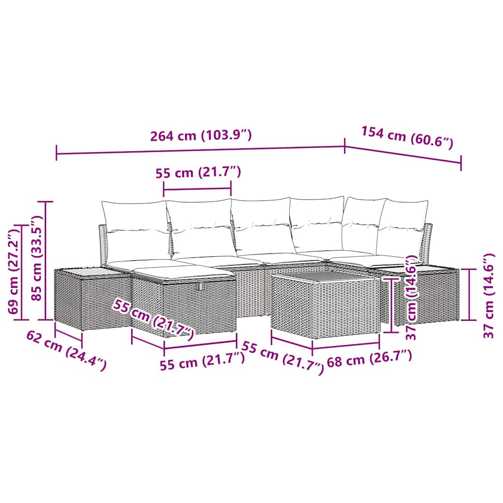 Ensemble de canapé de jardin avec coussin 9 pcs Beige polyrotin - XIOS