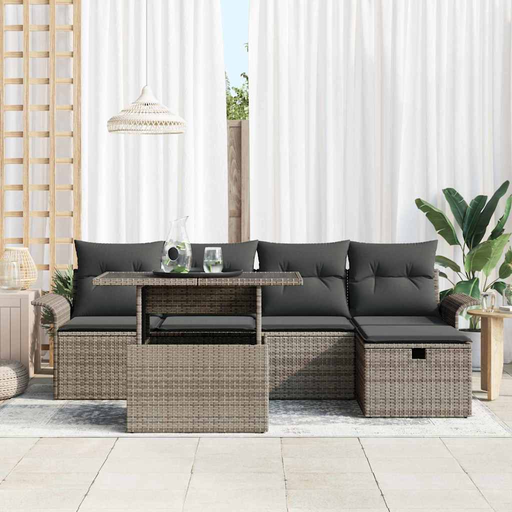Ensemble de canapé de jardin avec coussin 6 pcs Gris Poly rotin - XIOS