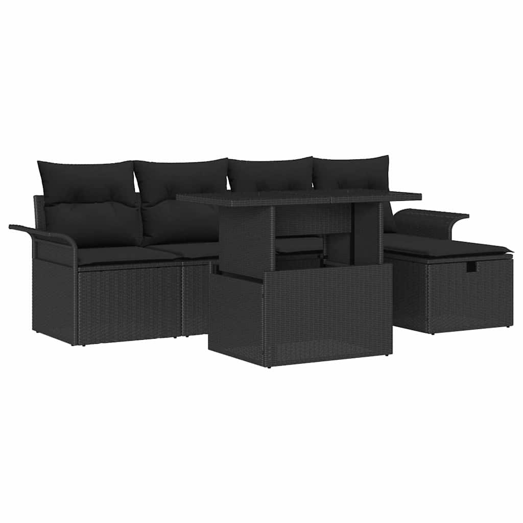 Ensemble de canapé de jardin avec coussin 6 pcs Noir Poly rotin