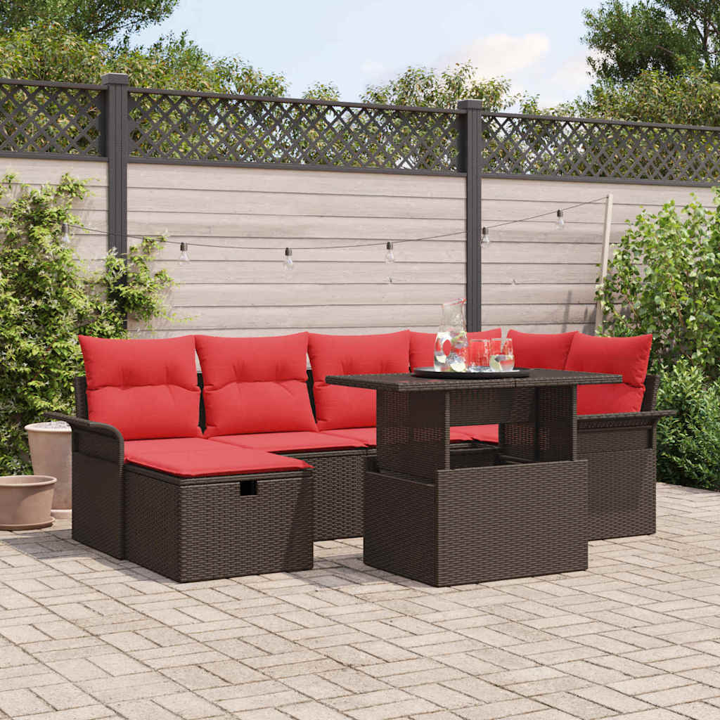 Ensemble de canapé de jardin 7 pcs Marron Poly rotin - XIOS