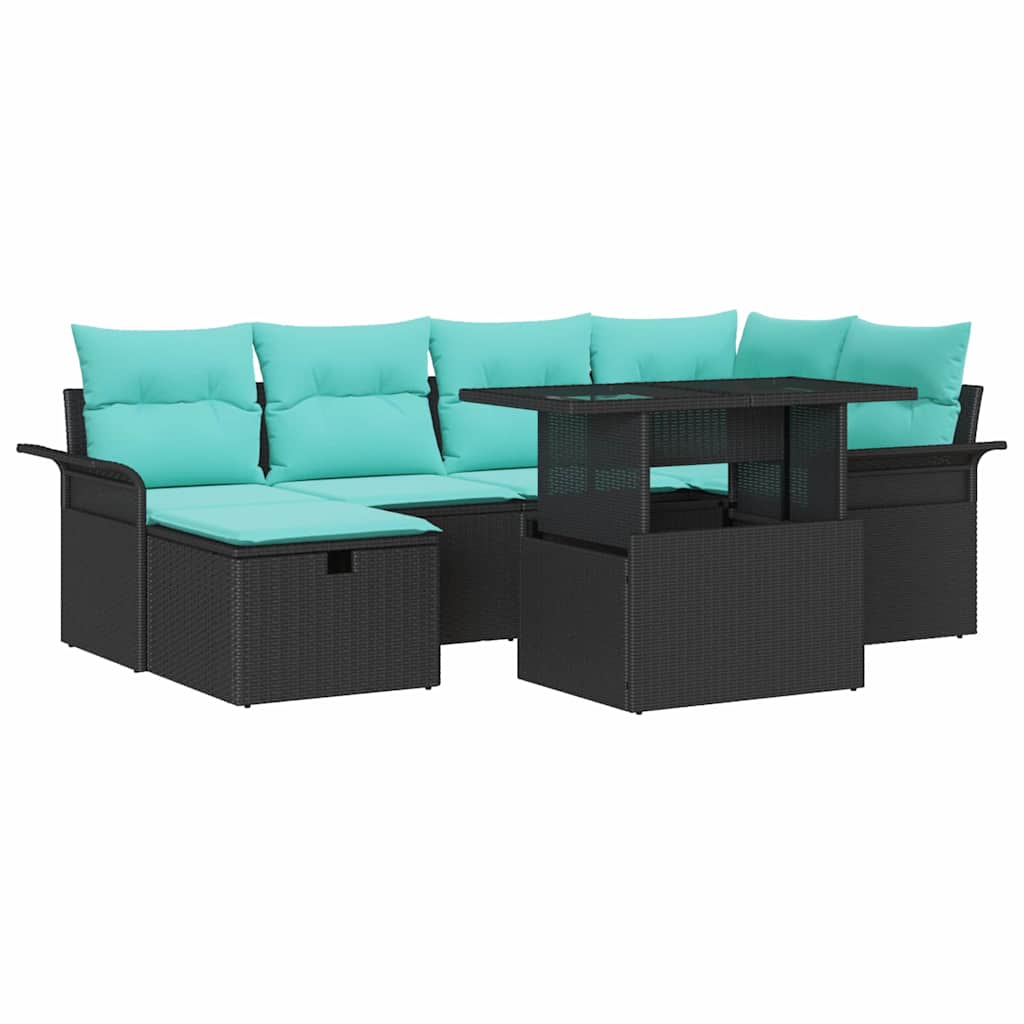 Ensemble de canapé de jardin avec coussin 7 pcs Noir Poly rotin