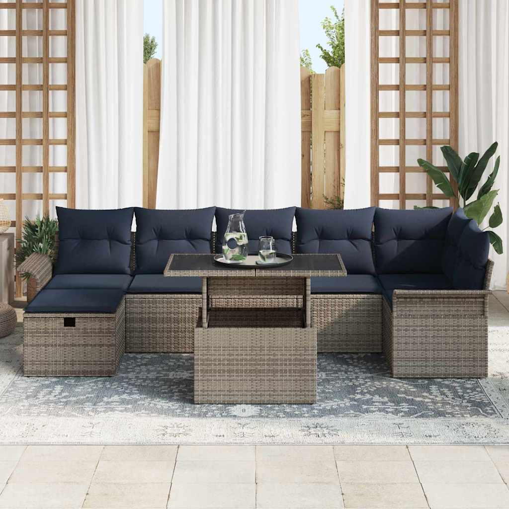 Ensemble de canapé de jardin avec coussin 8 pcs Gris Poly rotin - XIOS