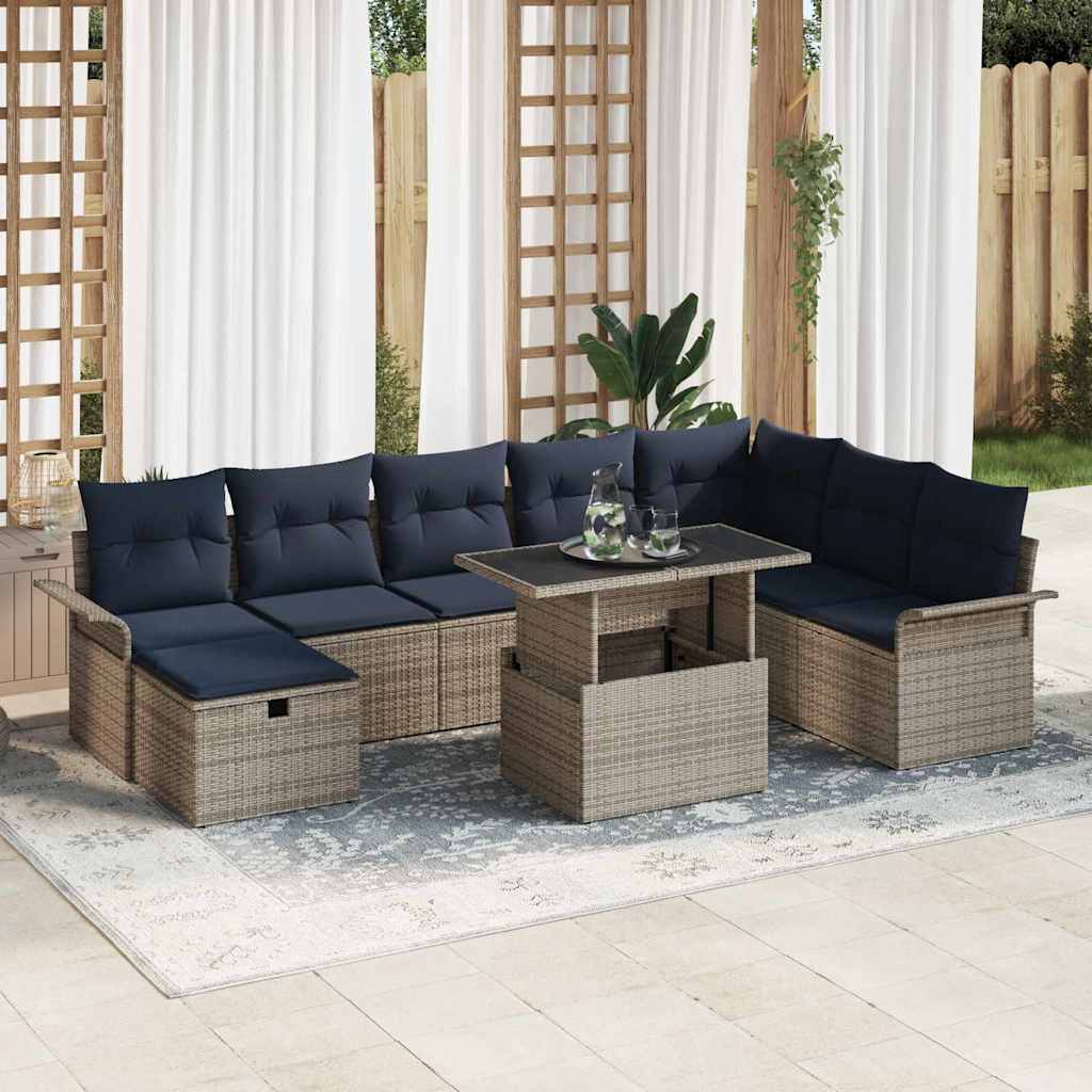 Ensemble de canapé de jardin avec coussin 9 pcs Gris Poly rotin - XIOS