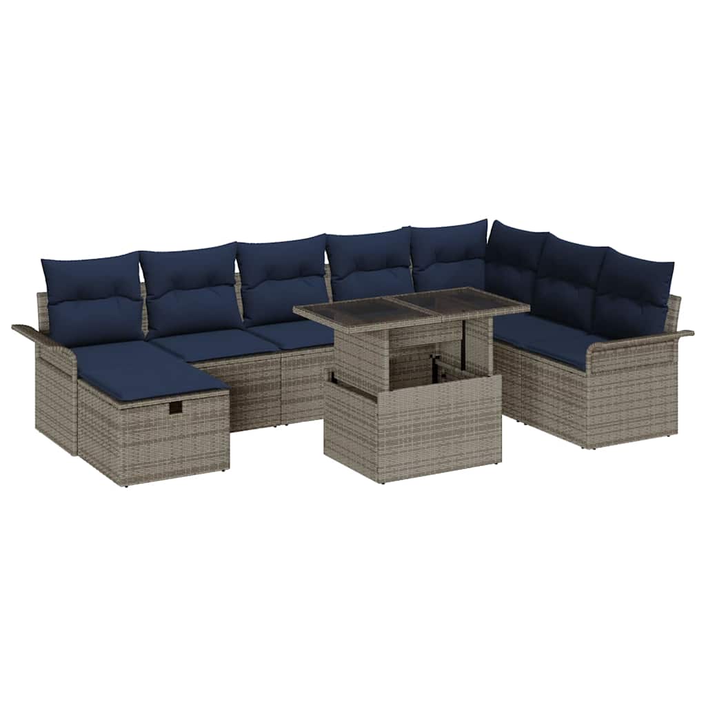 Ensemble de canapé de jardin avec coussin 9 pcs Gris Poly rotin - XIOS