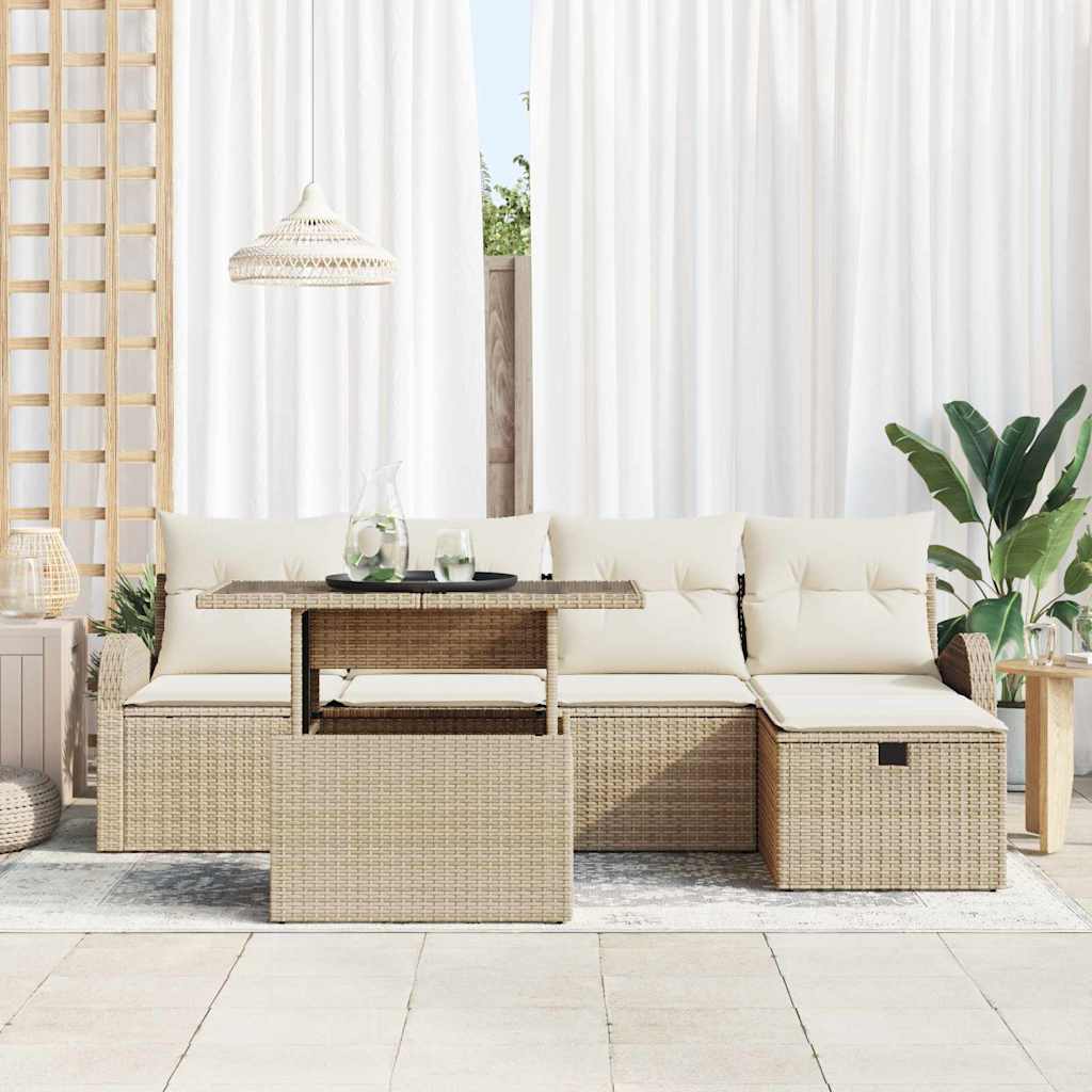 Ensemble de canapé de jardin 6 pcs Beige Poly rotin