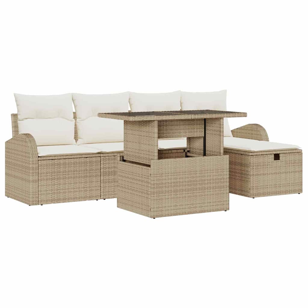 Ensemble de canapé de jardin 6 pcs Beige Poly rotin