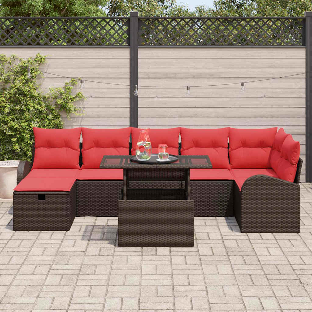 Ensemble de canapé de jardin 8 pcs Marron Poly rotin - XIOS