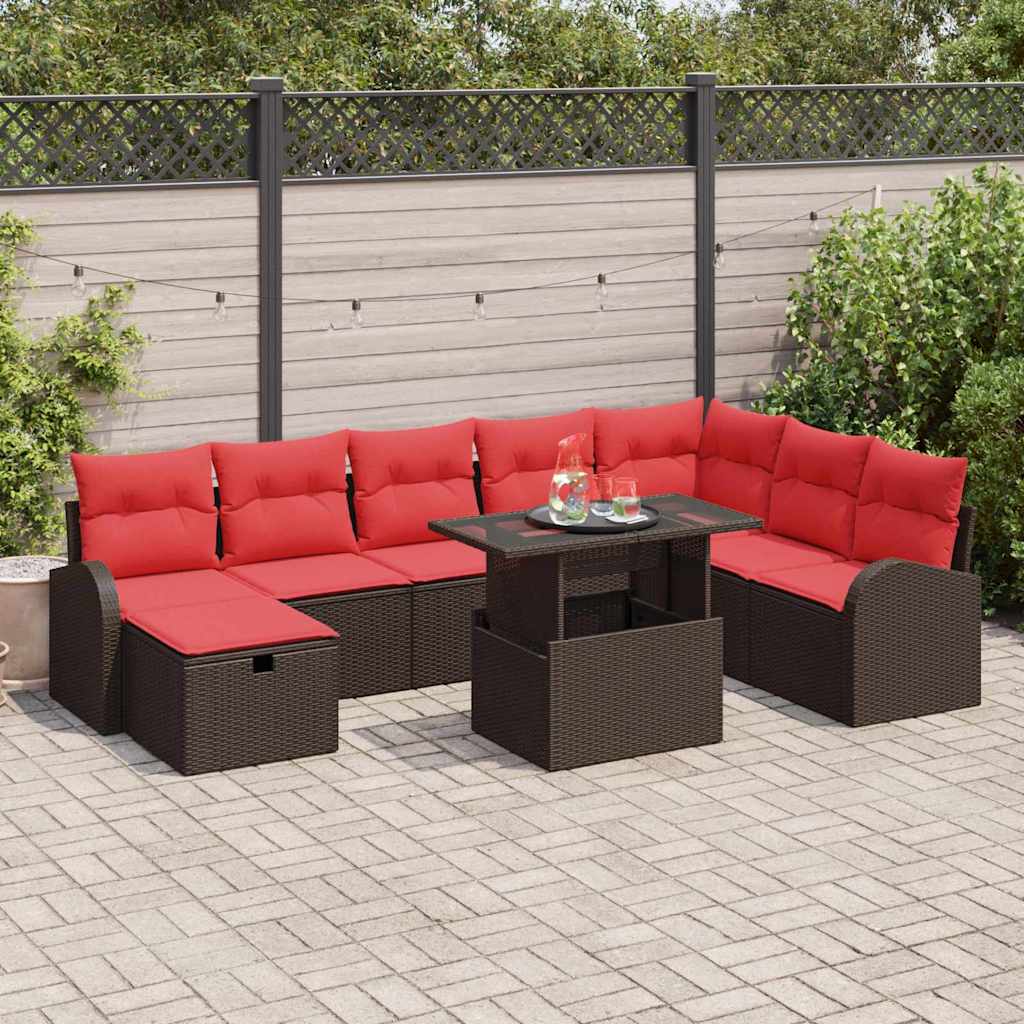 Ensemble de canapé de jardin 9 pcs Marron Poly rotin - XIOS